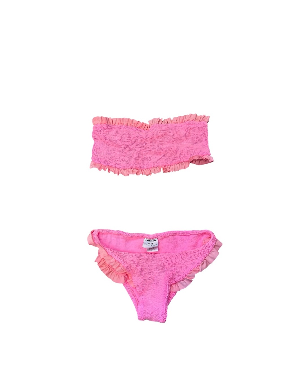 Hunza G x Pandora Sykes Tracey Pink Ruffle Frill Bikini Top & Bottom OS - Picture 3 of 4